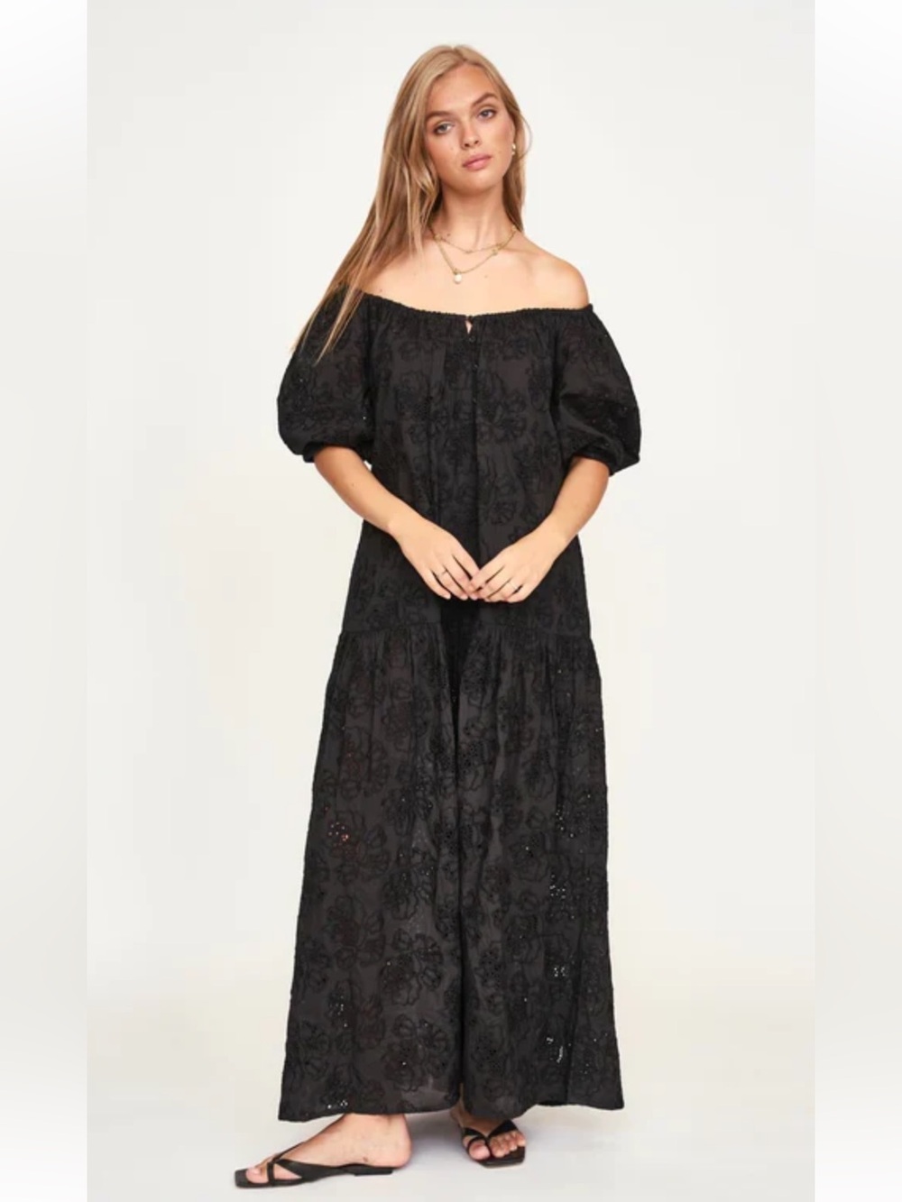 MIRTH Capri Black Eyelet Maxi Dress Oversized